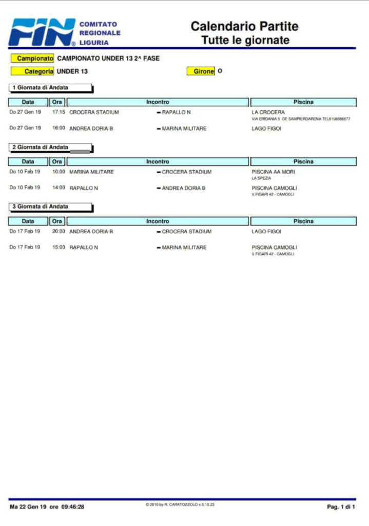 Campionato U 13 fase 2 girone O